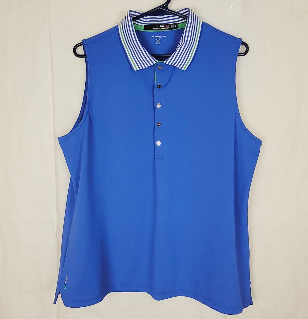 RLX Ralph Lauren tailored fit wicking blue sleeveless polo shirt Size XL Preppy